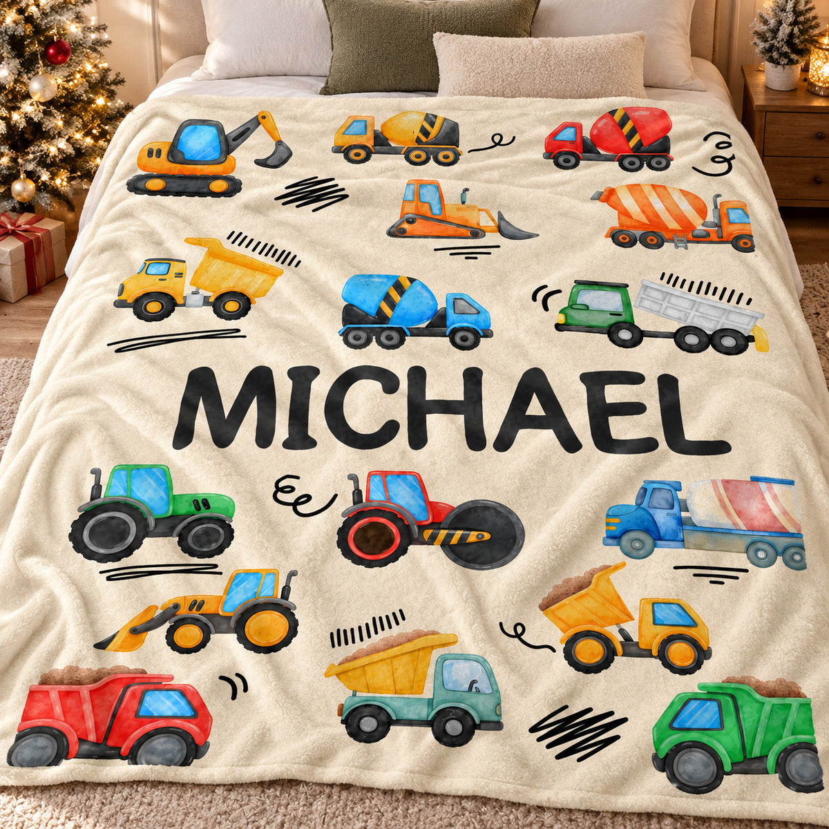 Colorful Construction Vehicles blanket - 05-bed