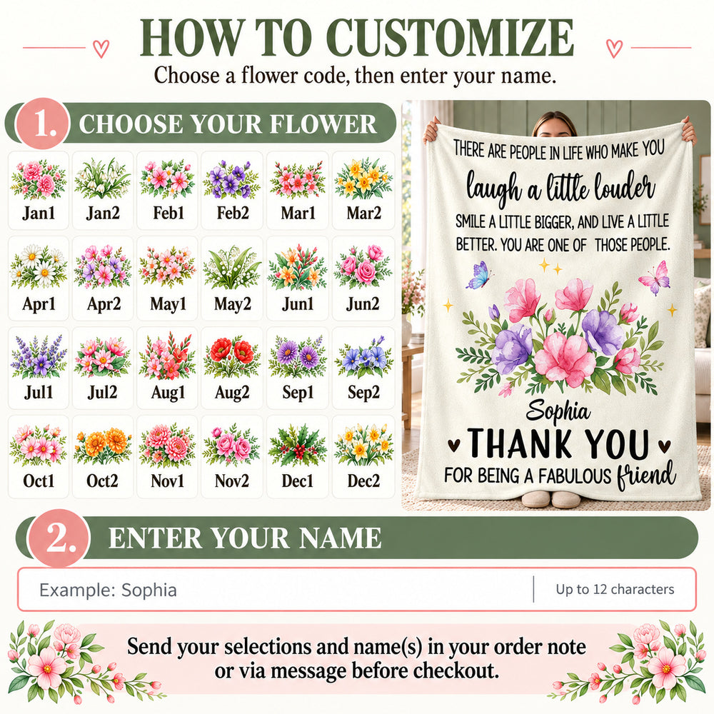 Fabulous Friend Birth Flower blanket - how to personalize