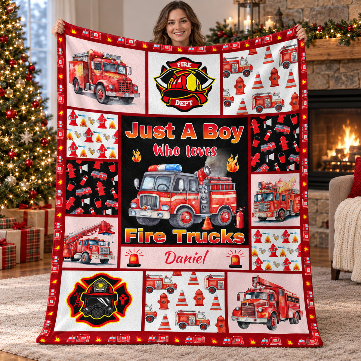 Fire Truck Boy blanket - 02-held