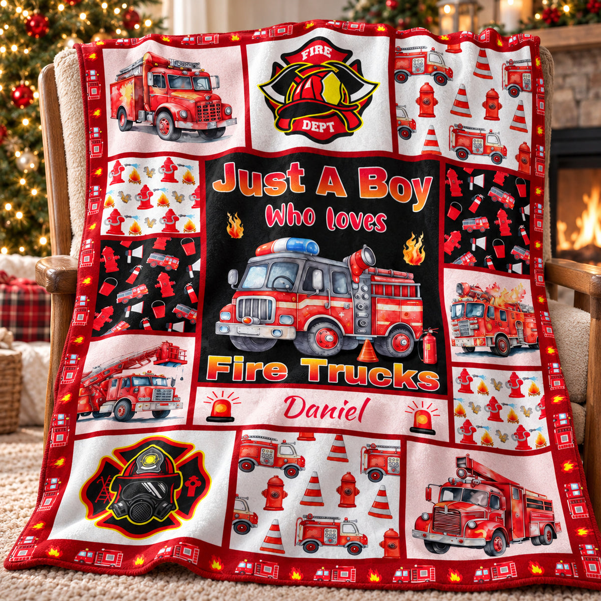 Fire Truck Boy blanket - 03-closeup
