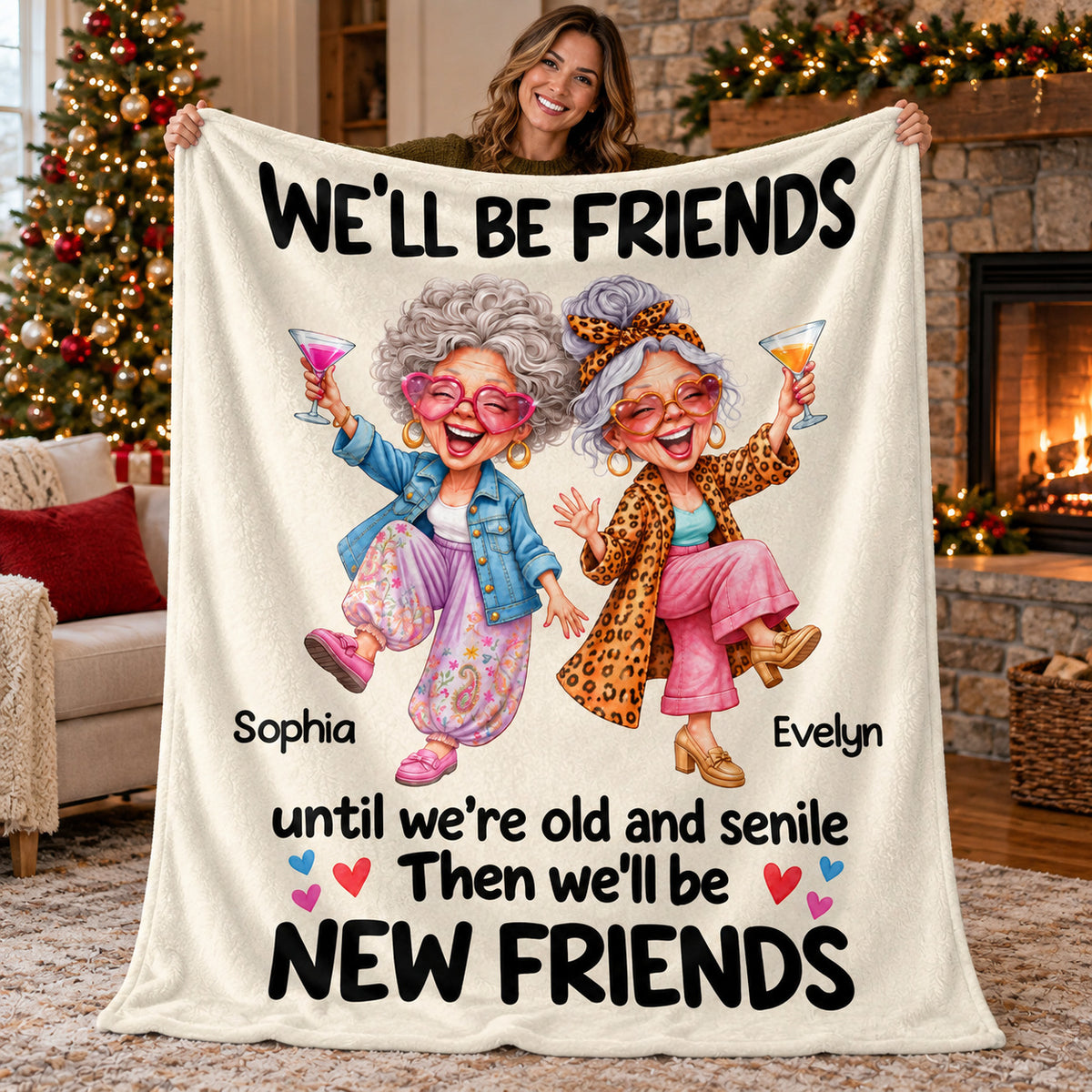 Funny Old Friends Dancing blanket - 02-held