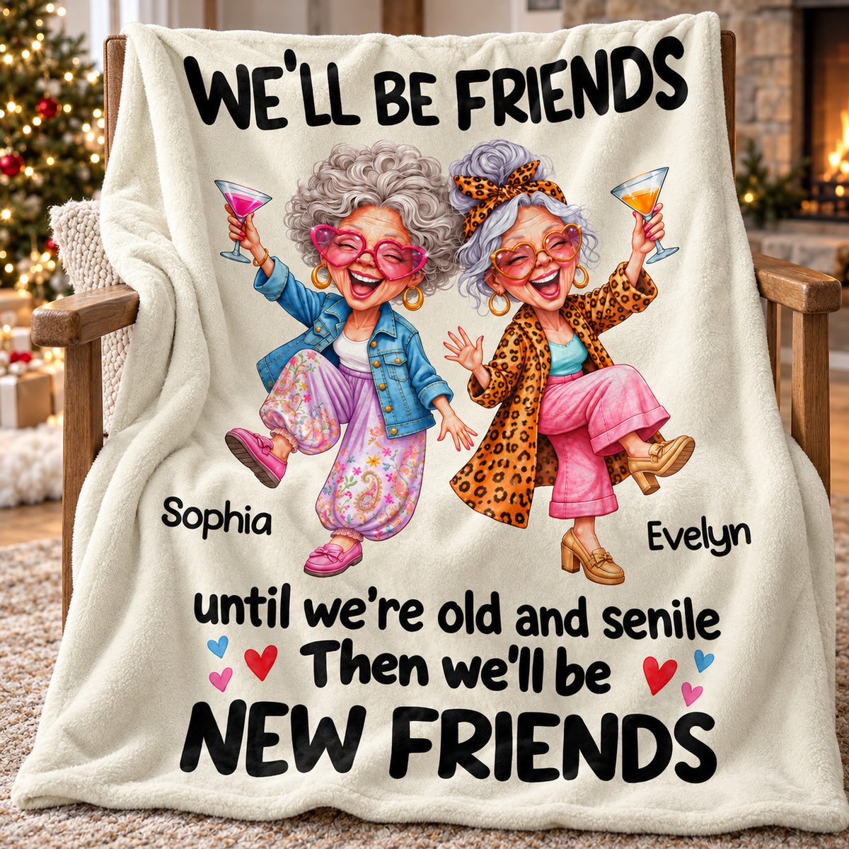 Funny Old Friends Dancing blanket - 03-closeup