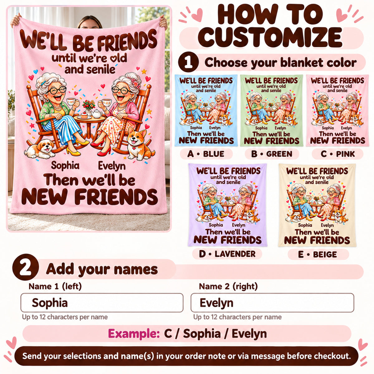 Funny Rocking Chair Friends blanket - how to personalize