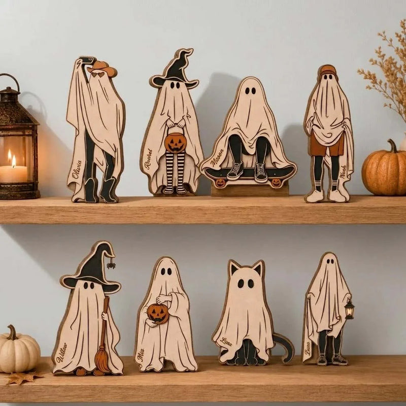 Personalized Ghost Family Custom Name Halloween Shelf Sitter Wooden Figurine
