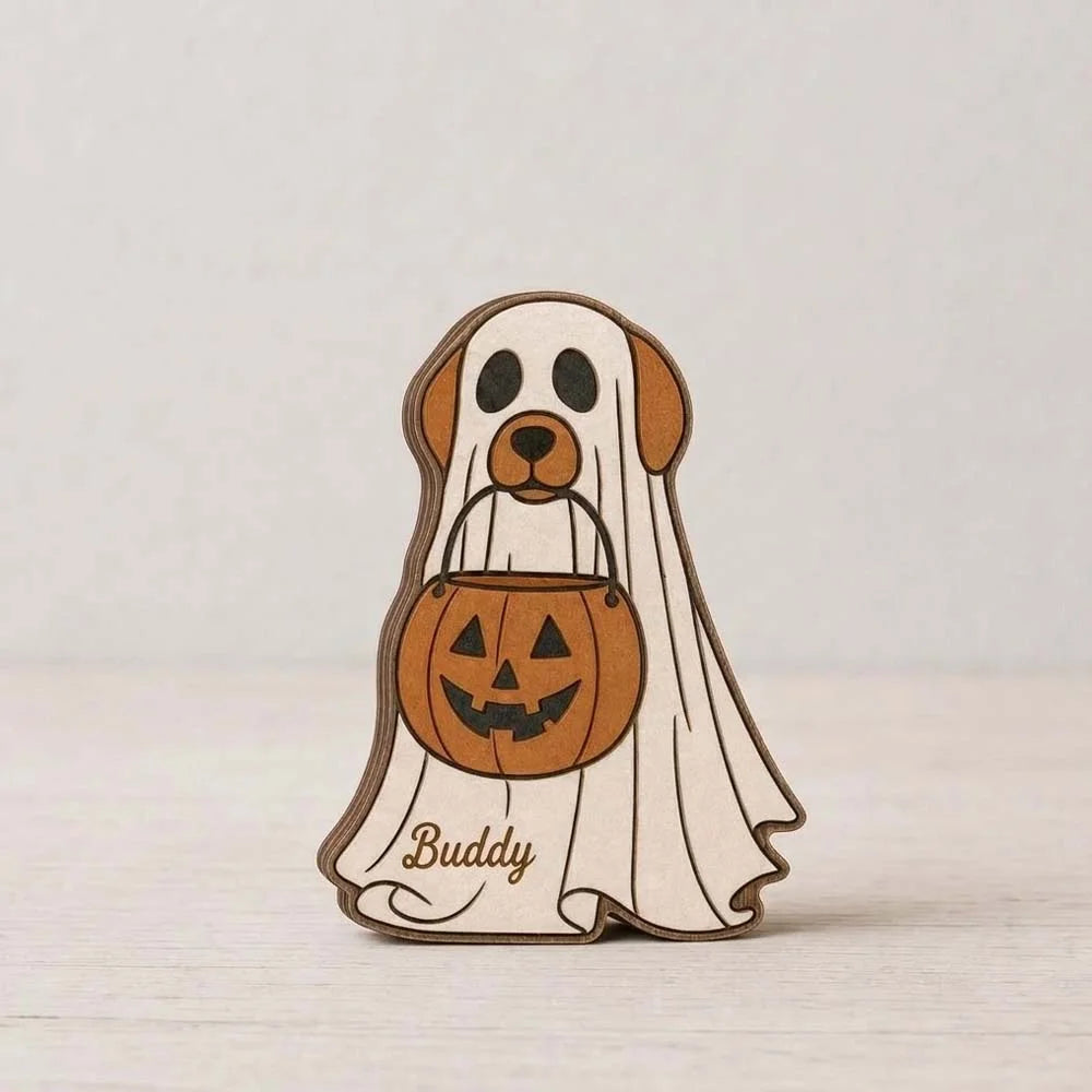 Personalized Ghost Family Wooden Shelf Sitter Custom Name Cute Halloween Mantel Decor