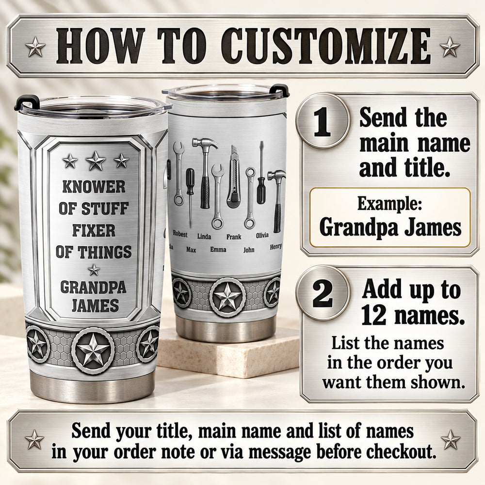 Grandpa Tools Family Names tumbler - how to personalize