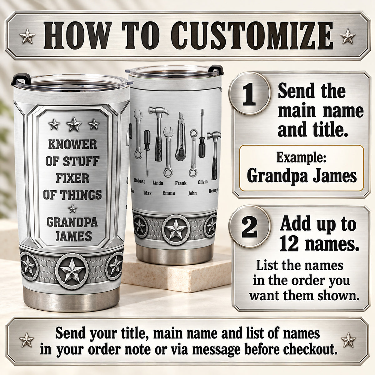 Grandpa Tools Family Names tumbler - how to personalize