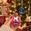 Personalized Guitar Christmas Ornament Custom Name Holiday Tree Decor Gift for Music Lovers on a hanger, ready to ship from Austin, Texas
