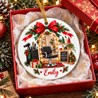 Personalized hairstylist ornament gift presentation