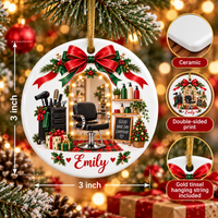 Three-inch ceramic ornament size, double-sided print and hanging string