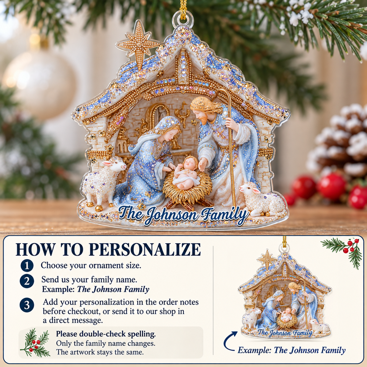 Personalized Nativity Family Ornament - product detail 7