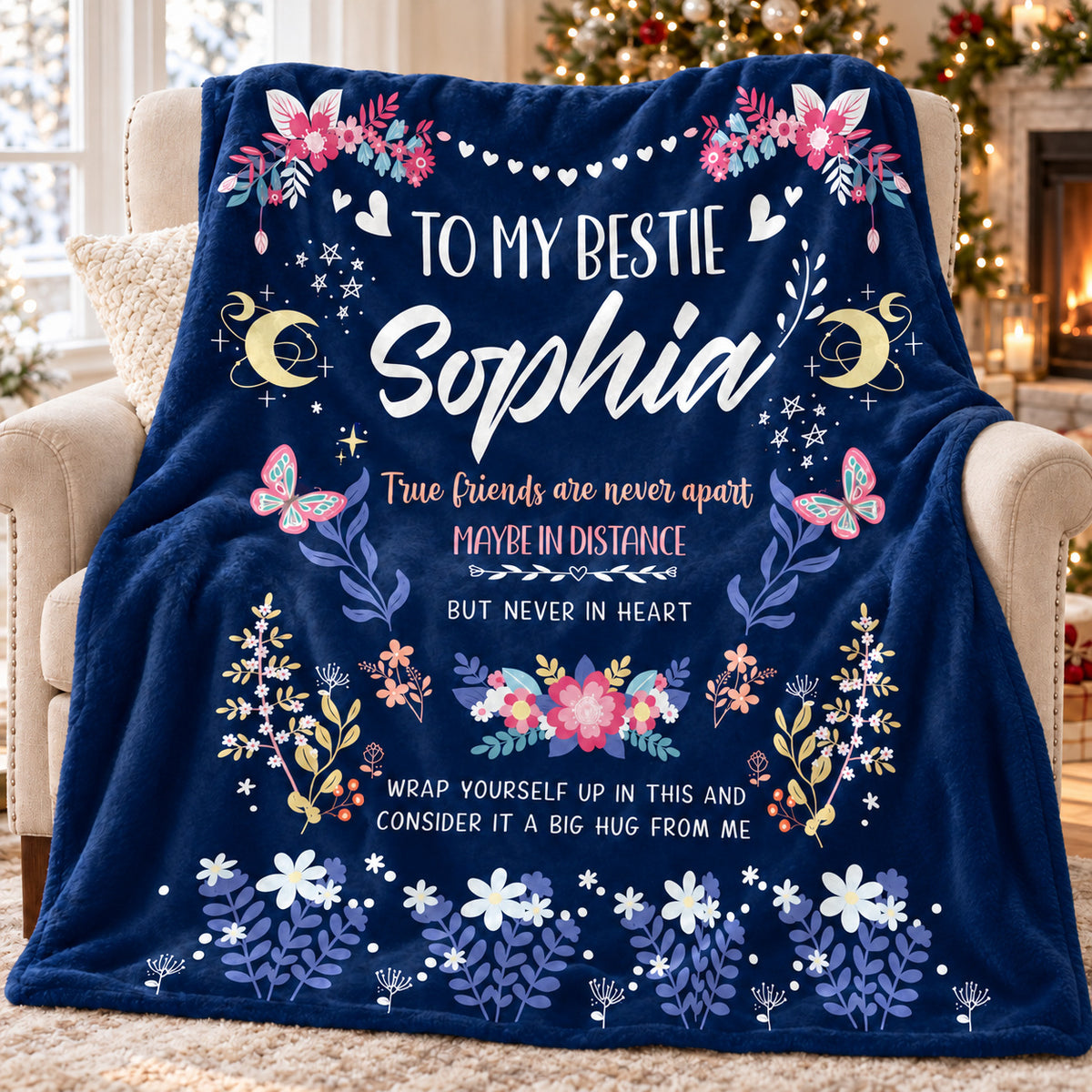 Navy Bestie Friendship blanket - main view