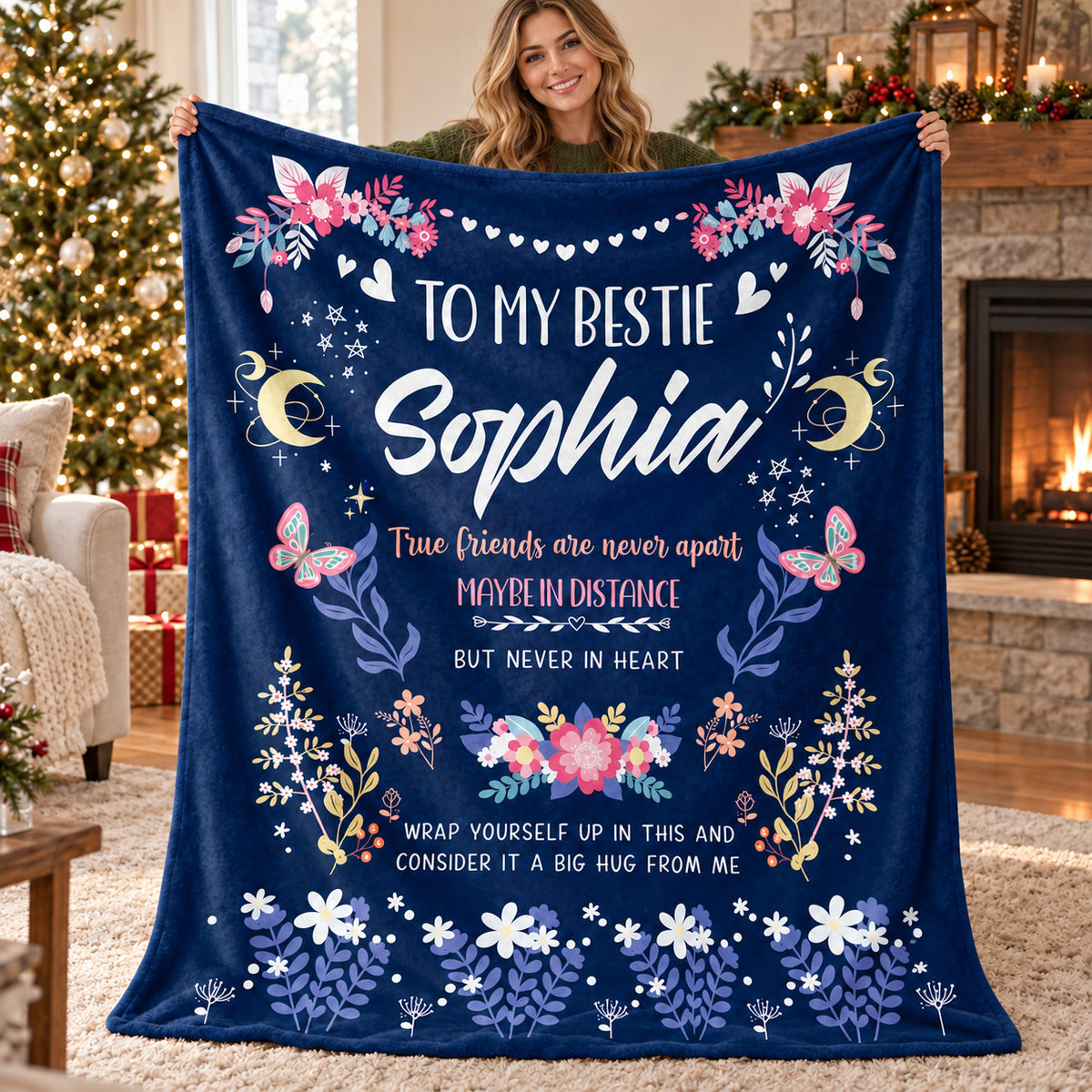 Navy Bestie Friendship blanket - 02-held