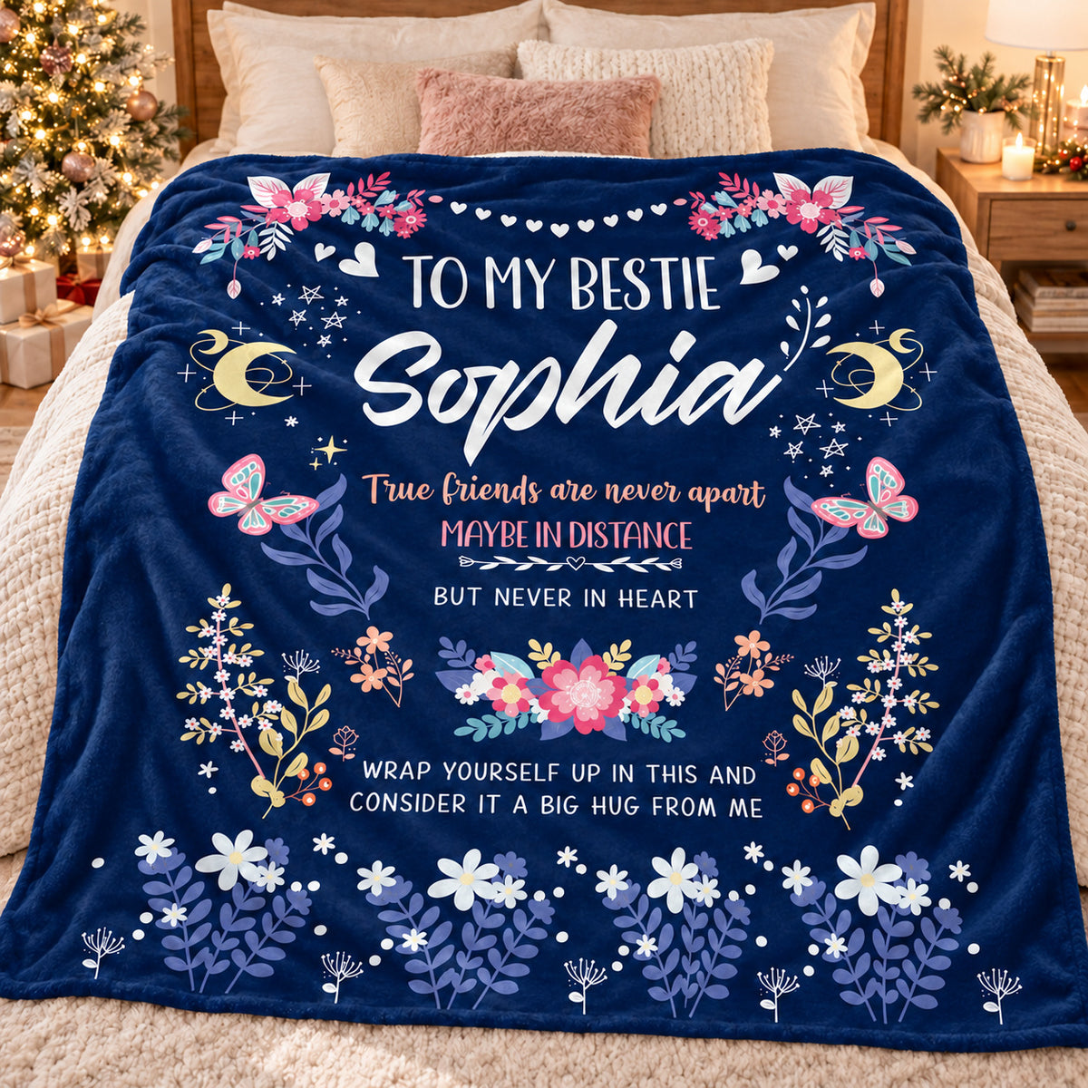 Navy Bestie Friendship blanket - 05-bed