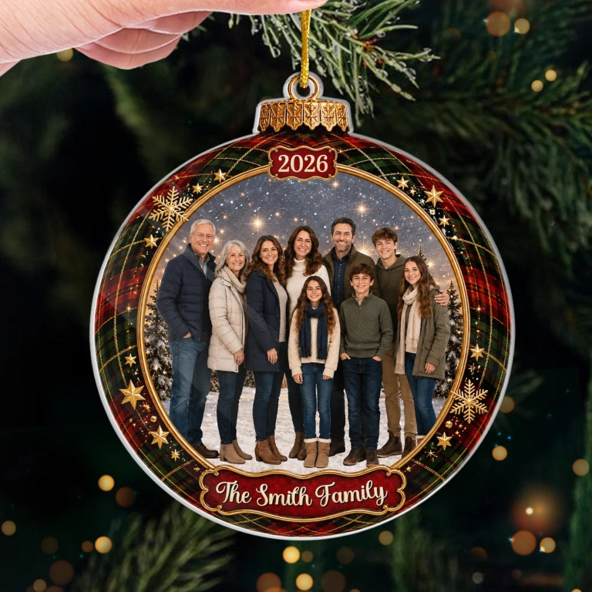 Personalized Photo Christmas Ornament Custom Family Holiday Keepsake Glass Bauble Gift on a hanger, ready to ship from Austin, Texas