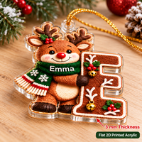 Reindeer initial letter Christmas ornament with custom name Emma and 3mm acrylic thickness.