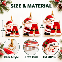 Size and material guide showing 3.5, 4.5, and 5.5 inch acrylic Christmas ornaments.