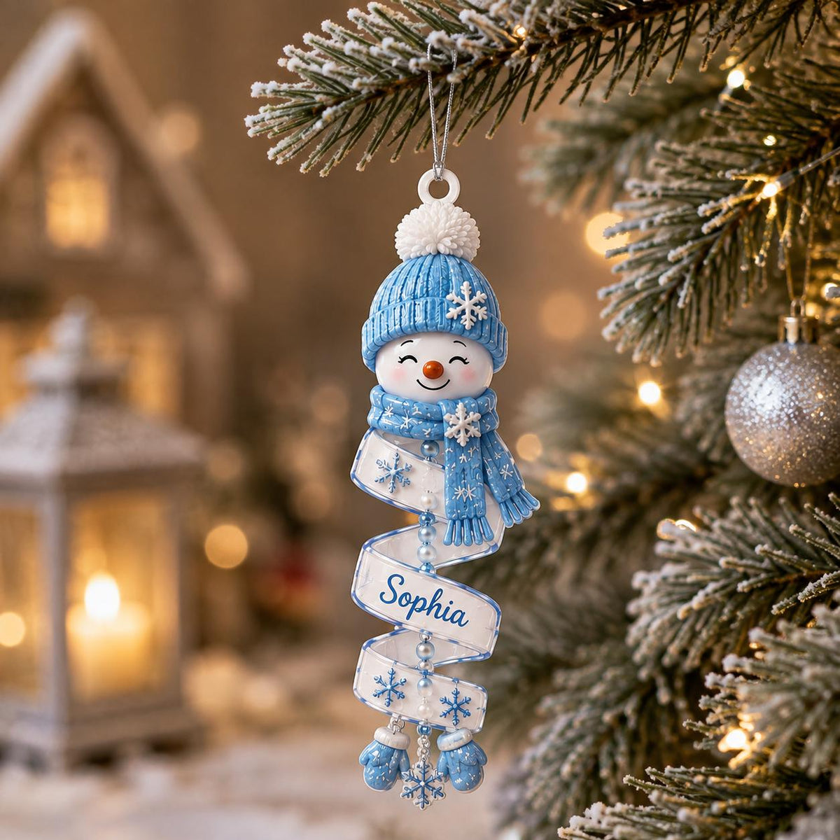 Close-up of Personalized Snowman Ornament Custom Name Christmas Tree Decor Gift for Family Kids for streetwear fans in Austin, Texas