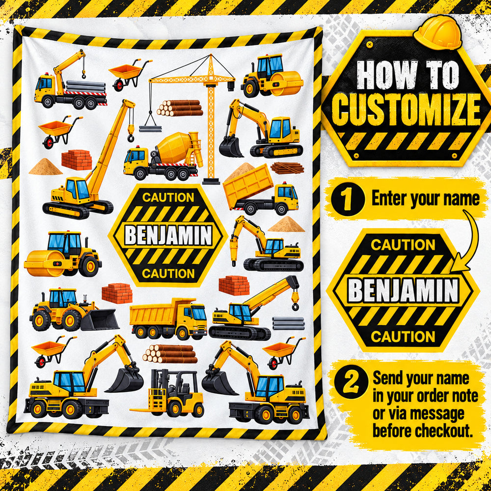 Yellow Construction Caution blanket - how to personalize