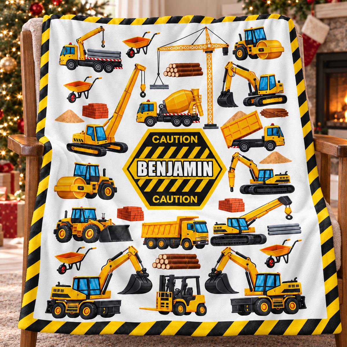 Yellow Construction Caution blanket - 03-closeup