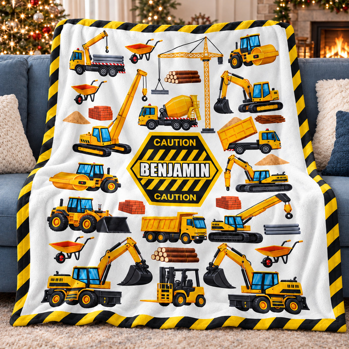 Yellow Construction Caution blanket - 04-sofa
