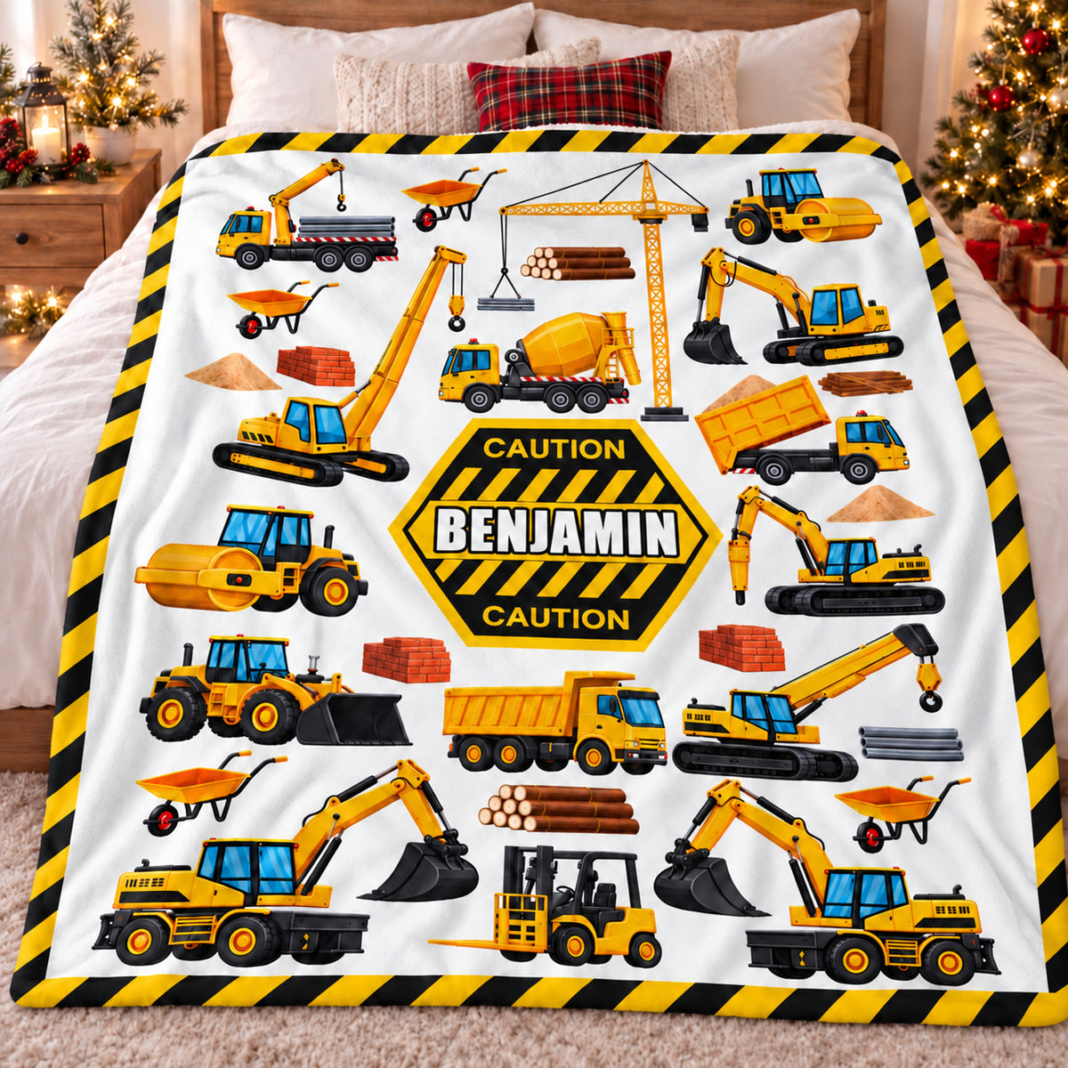 Yellow Construction Caution blanket - 05-bed