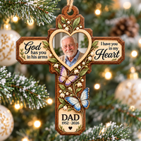 Personalized Photo Memorial Cross Wood Ornament Remembrance Gift - main design
