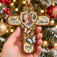 Personalized Photo Memorial Cross Wood Ornament Remembrance Gift - product view 2