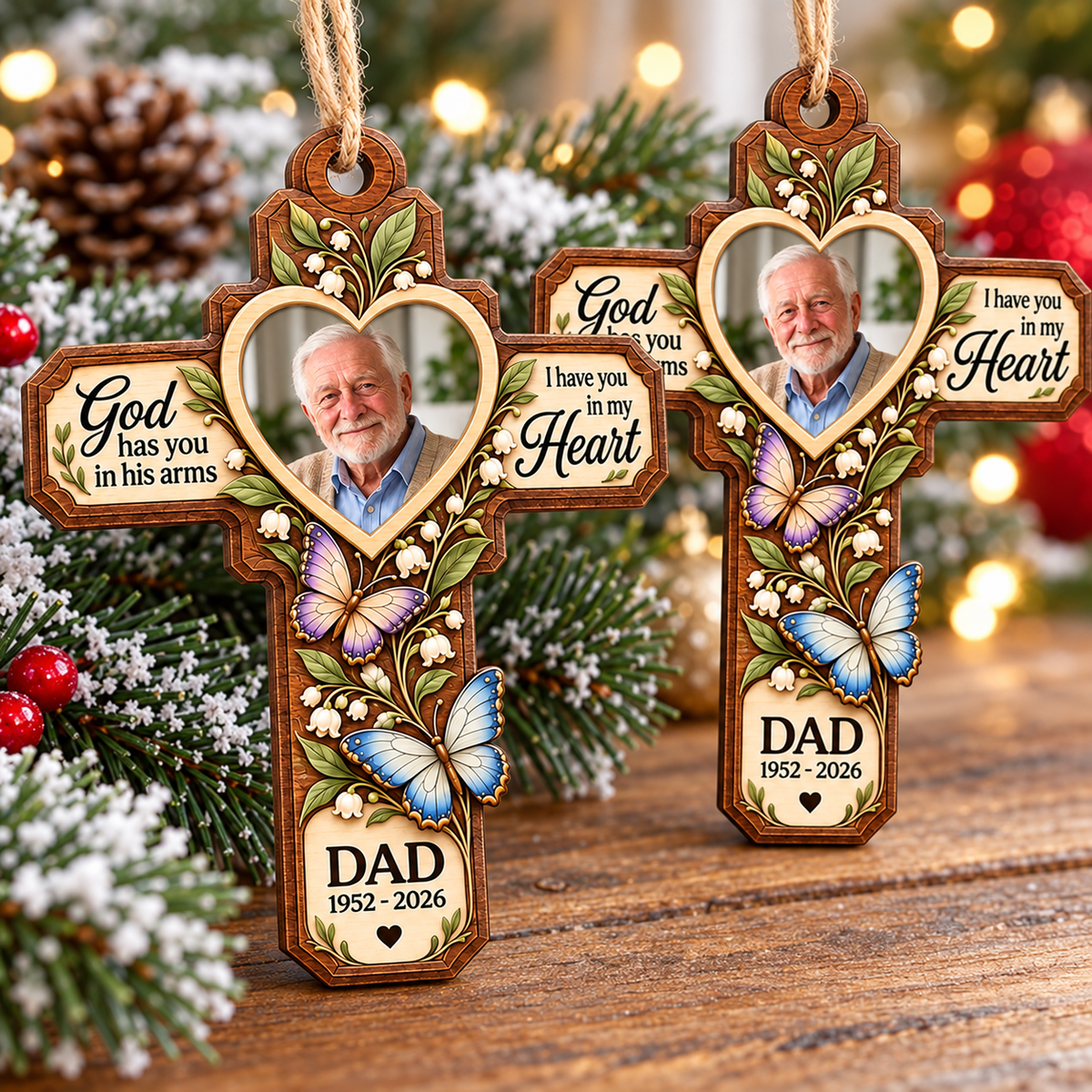 Personalized Photo Memorial Cross Wood Ornament Remembrance Gift - product view 3