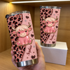 Customer in Austin, Texas wearing Pink Cow Leopard Print Tumbler Y2k Retro Western Stainless Steel Cup Gift for Women