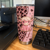 Customer in Austin, Texas wearing Pink Cow Leopard Print Tumbler Y2k Retro Western Stainless Steel Cup Gift for Women