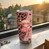 Close-up of Pink Cow Leopard Print Tumbler Y2k Retro Western Stainless Steel Cup Gift for Women for streetwear fans in Austin, Texas