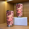 Customer in Austin, Texas wearing Pink Cow Leopard Print Tumbler Y2k Retro Western Stainless Steel Cup Gift for Women