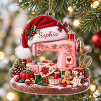 Personalized Pink Sewing Machine Christmas Ornament Custom Name Quilter Gift - main design