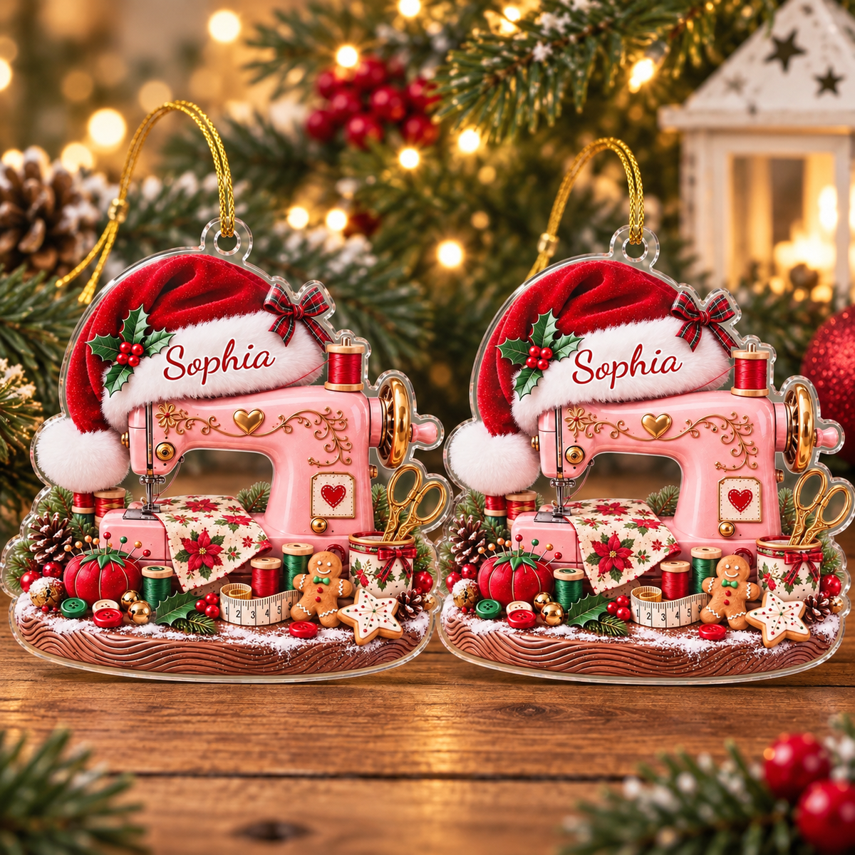 Personalized Pink Sewing Machine Christmas Ornament Custom Name Quilter Gift - product view 3
