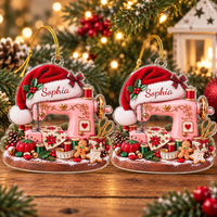 Personalized Pink Sewing Machine Christmas Ornament Custom Name Quilter Gift - product view 3