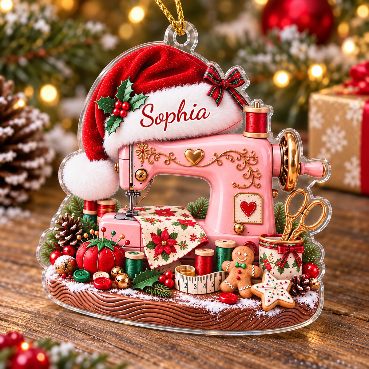 Personalized Pink Sewing Machine Christmas Ornament Custom Name Quilter Gift - product view 5