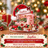 Personalized Pink Sewing Machine Christmas Ornament Custom Name Quilter Gift - personalization guide