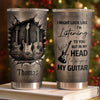 Customer in Austin, Texas wearing Playing My Guitar In My Head Funny Musician Tumbler, Stainless Steel Travel Mug Gift for Guitarists