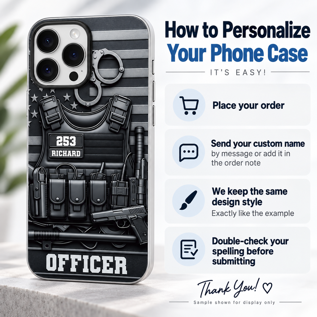 Close-up of Police Officer Tactical Vest Phone Case Personalized Gift for Law Enforcement for streetwear fans in Austin, Texas