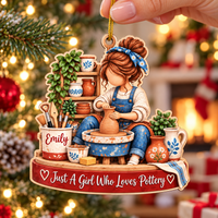 Personalized Pottery Girl Wood Ornament Custom Name Potter Christmas Gift - product view 2