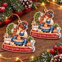 Personalized Pottery Girl Wood Ornament Custom Name Potter Christmas Gift - product view 3