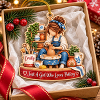 Personalized Pottery Girl Wood Ornament Custom Name Potter Christmas Gift - product view 4