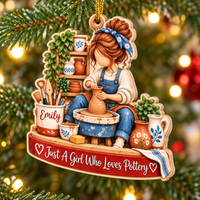 Personalized Pottery Girl Wood Ornament Custom Name Potter Christmas Gift - product view 5