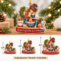 Personalized Pottery Girl Wood Ornament Custom Name Potter Christmas Gift - size and material details