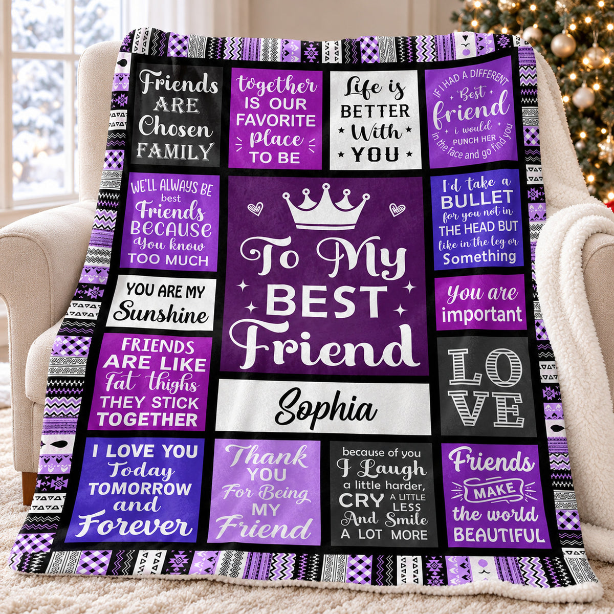 Personalized Purple Best Friend Blanket Custom Name Friendship Gift - main product view