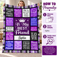 Personalized Purple Best Friend Blanket Custom Name Friendship Gift - personalization options and ordering guide
