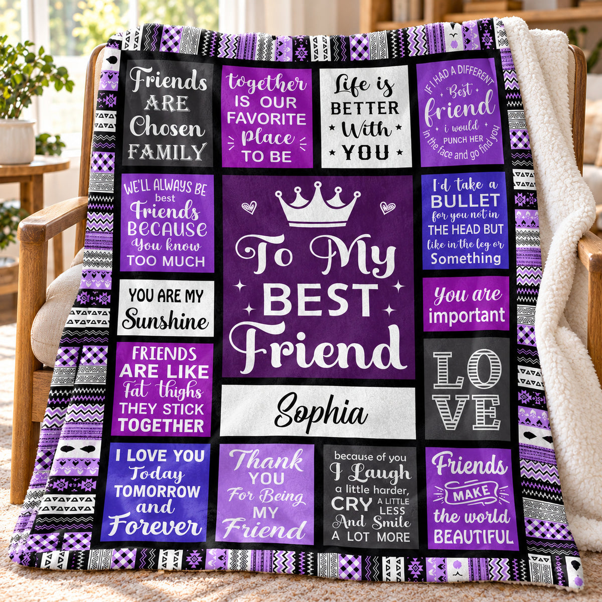 Personalized Purple Best Friend Blanket Custom Name Friendship Gift - product view 4
