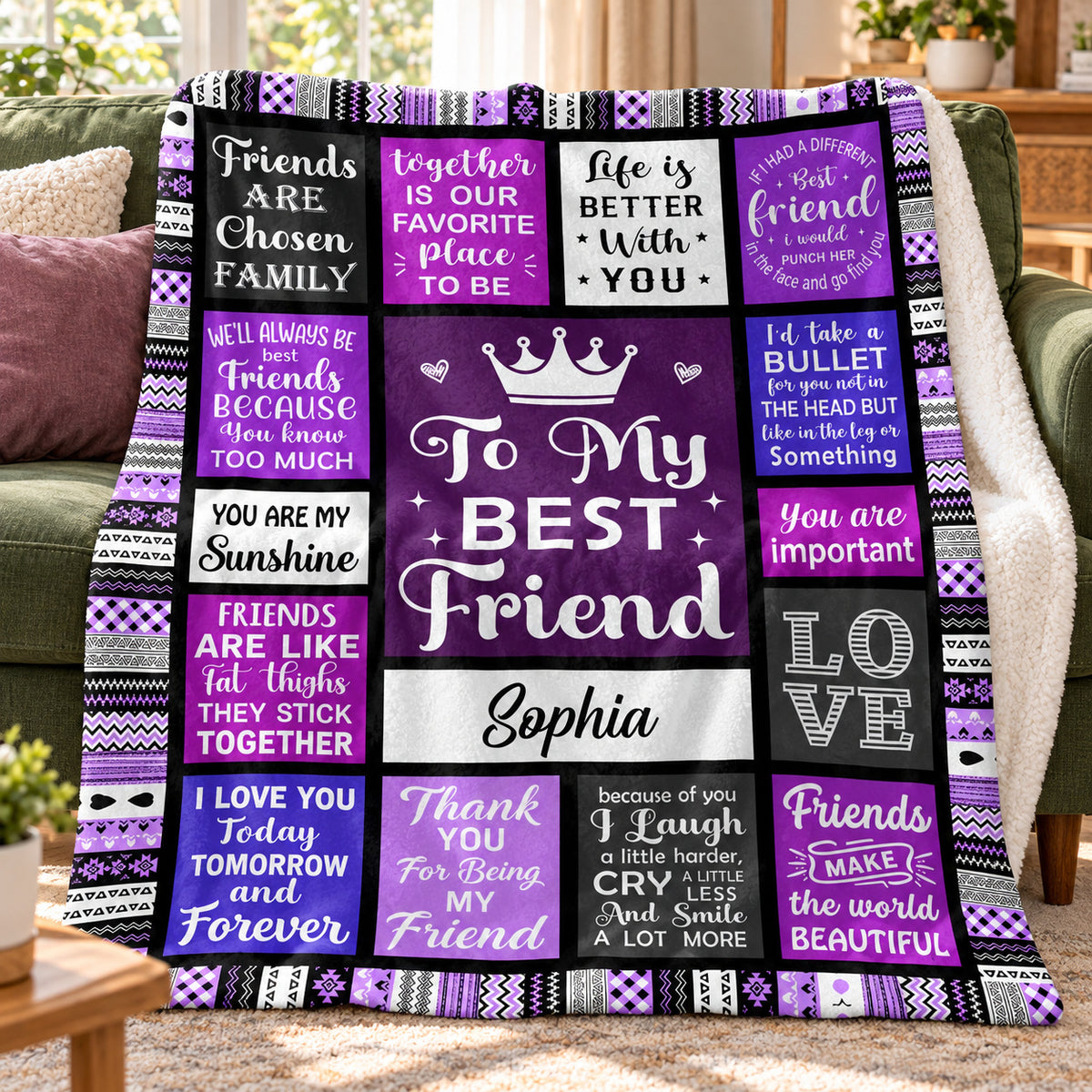 Personalized Purple Best Friend Blanket Custom Name Friendship Gift - product view 5