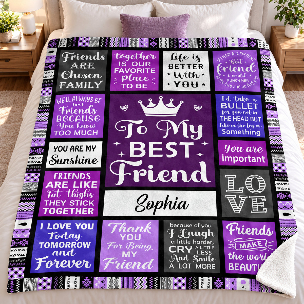 Personalized Purple Best Friend Blanket Custom Name Friendship Gift - product view 6